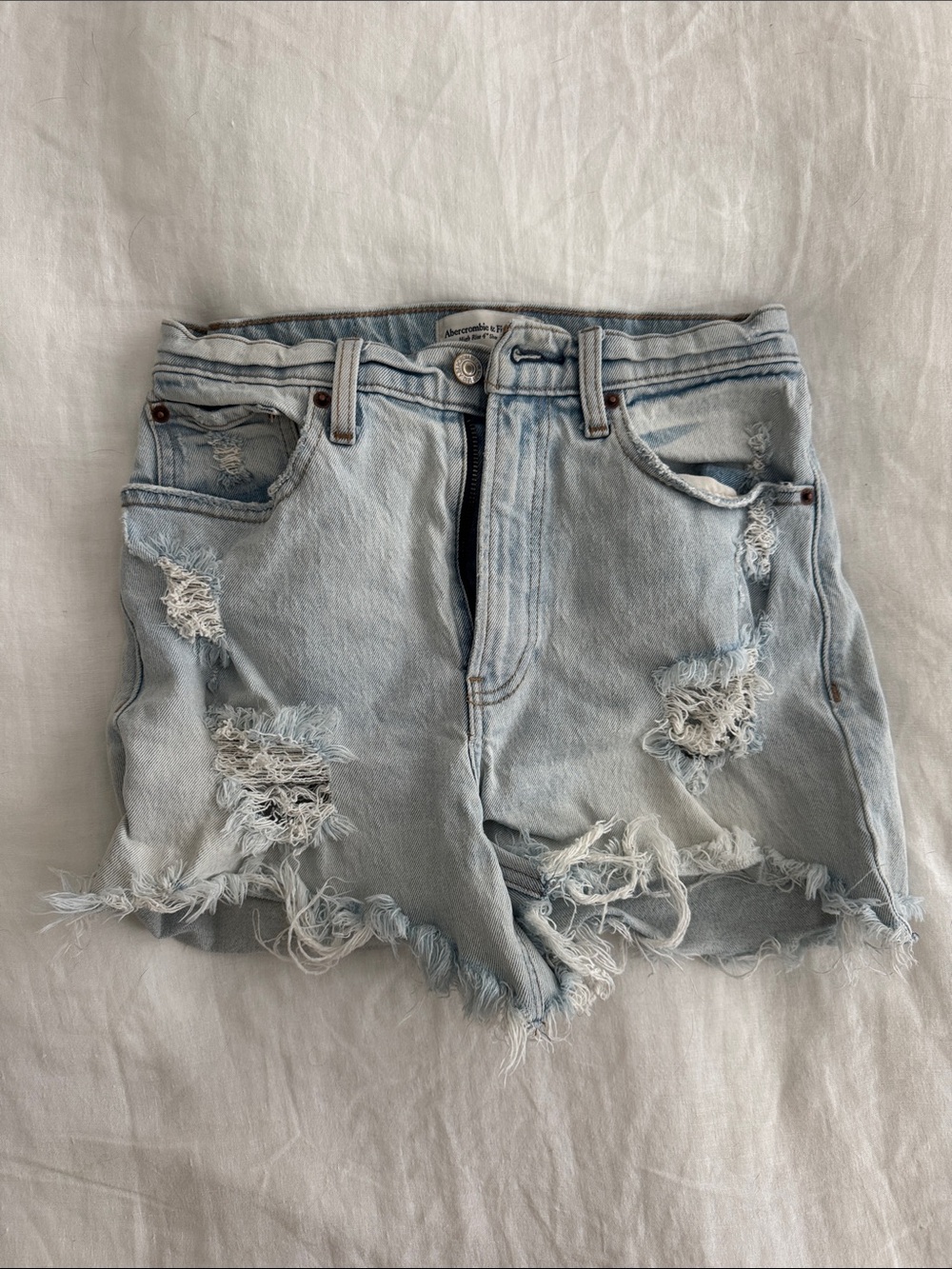 Abercrombie & Fitch Light Wash Distressed Denim Shorts